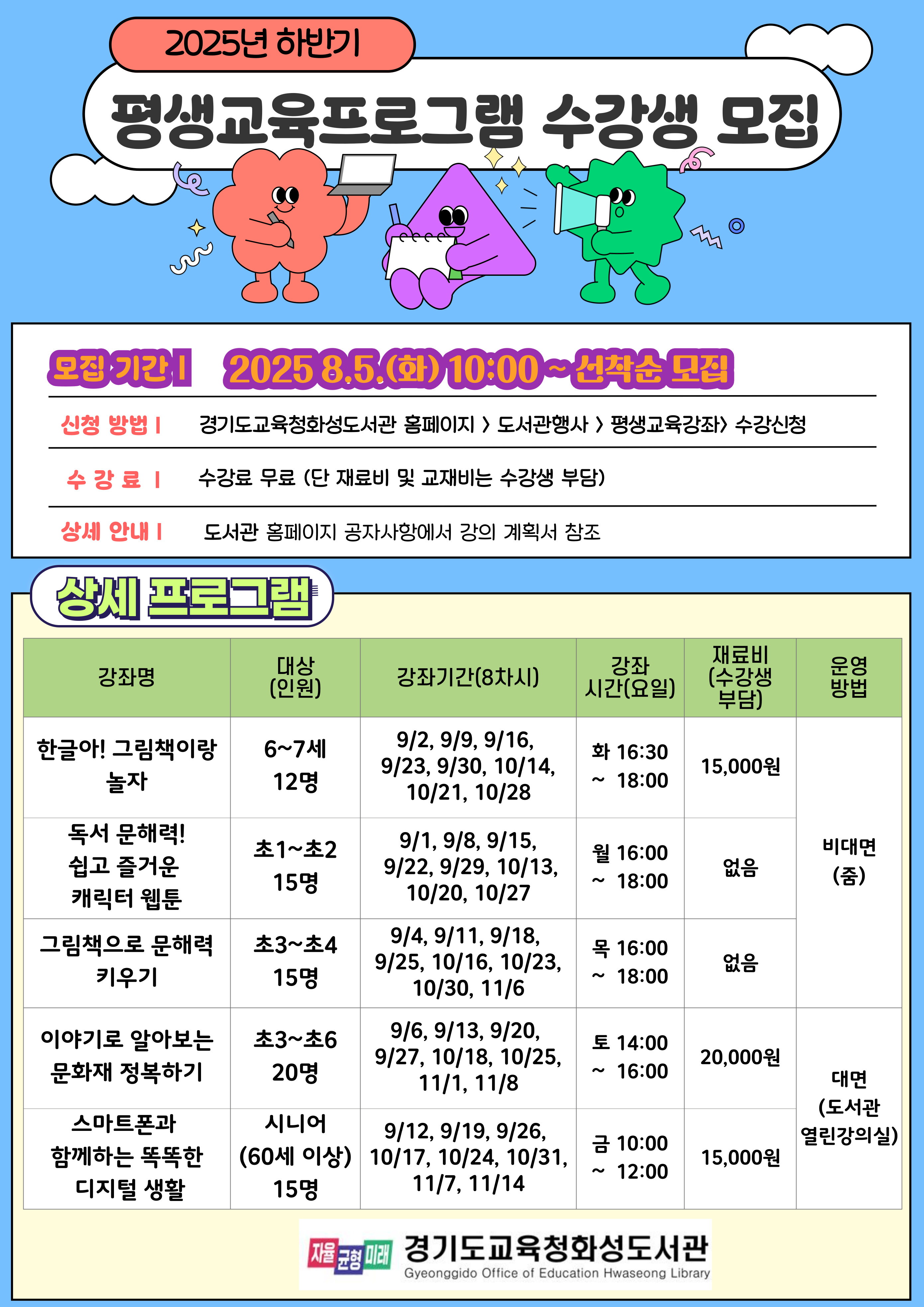 경기도교육청화성도서관,   ‘2025년 하반기 평생교육 프로그램’ 운영2 이미지