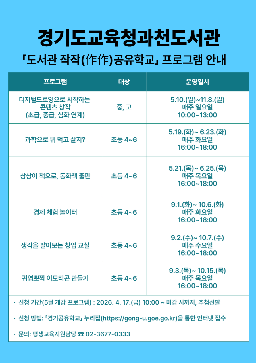 경기도교육청과천도서관, ‘도서관 작작(作作) 공유학교’운영1 이미지