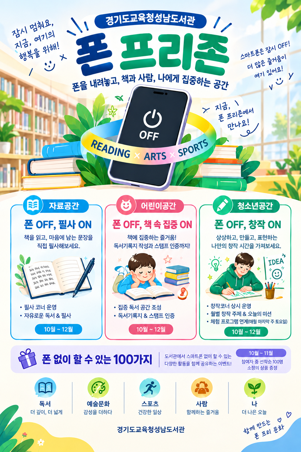 경기도교육청성남도서관, 10월부터 ‘폰 프리(Phone-Free)존’ 운영1 이미지