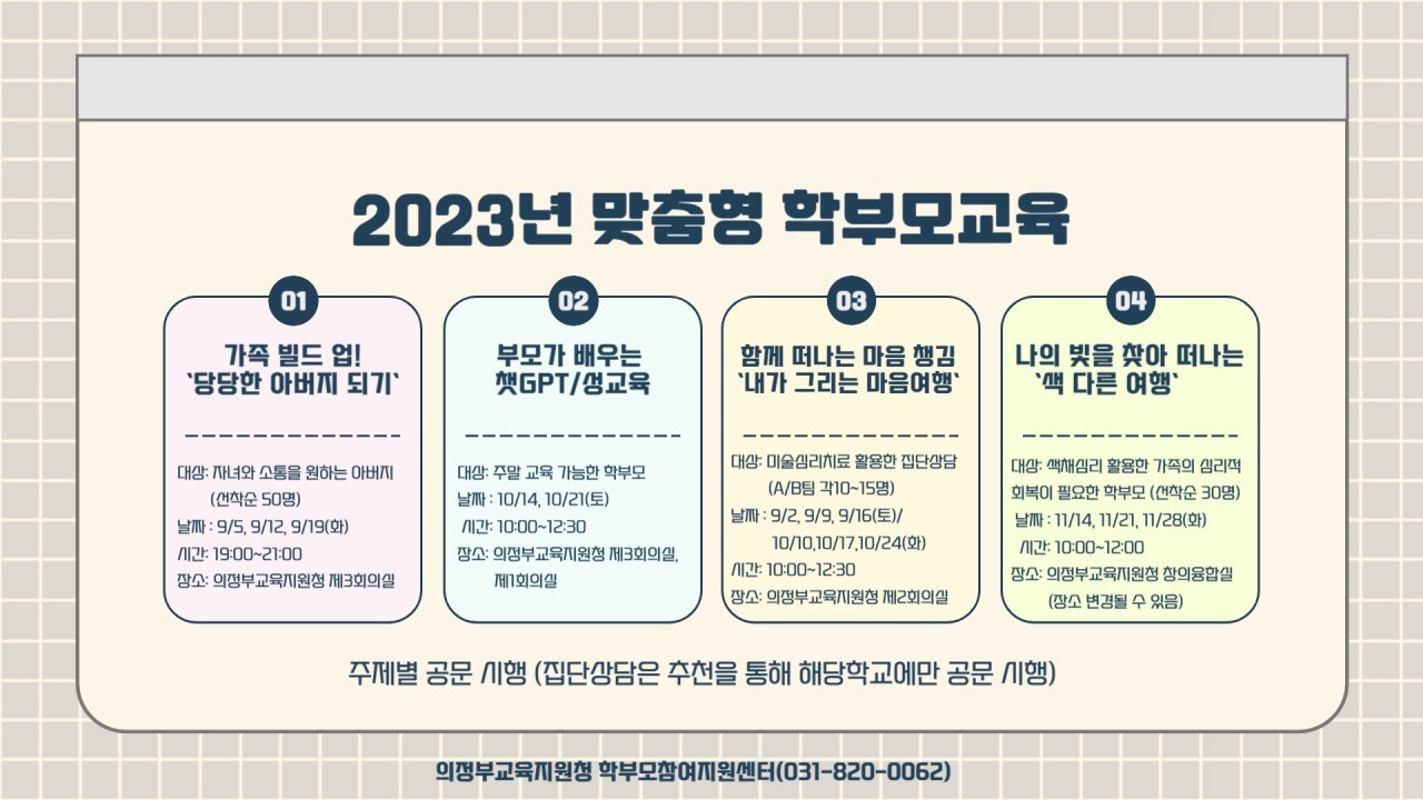 의정부교육지원청, 맞춤형 학부모교육 운영 [가족 빌드 업! 