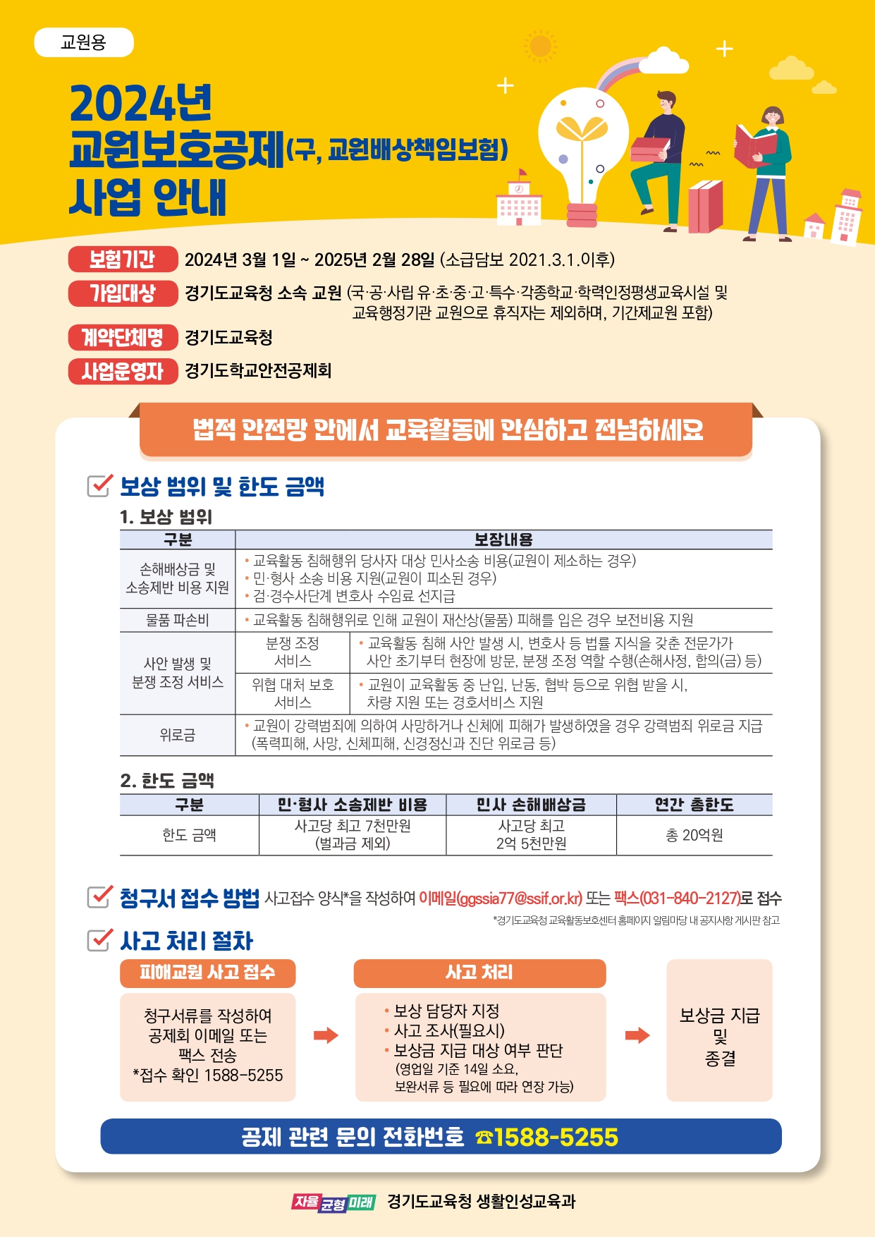 교권 침해 피해 보상 확대, 변호사 수임료 선지급  2024 교원보호공제 보장 범위 확대1 이미지